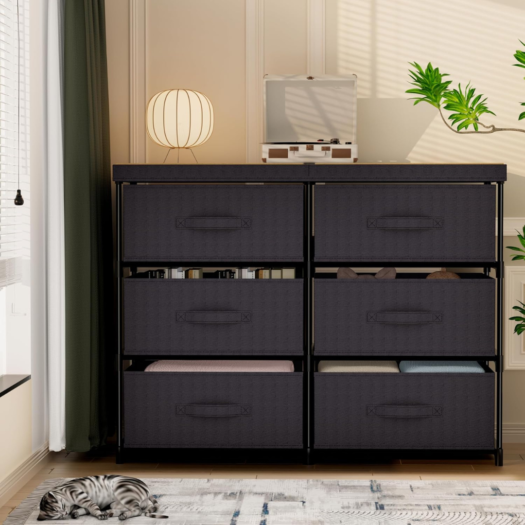 Dresser with 6 Fabric Drawer Stand