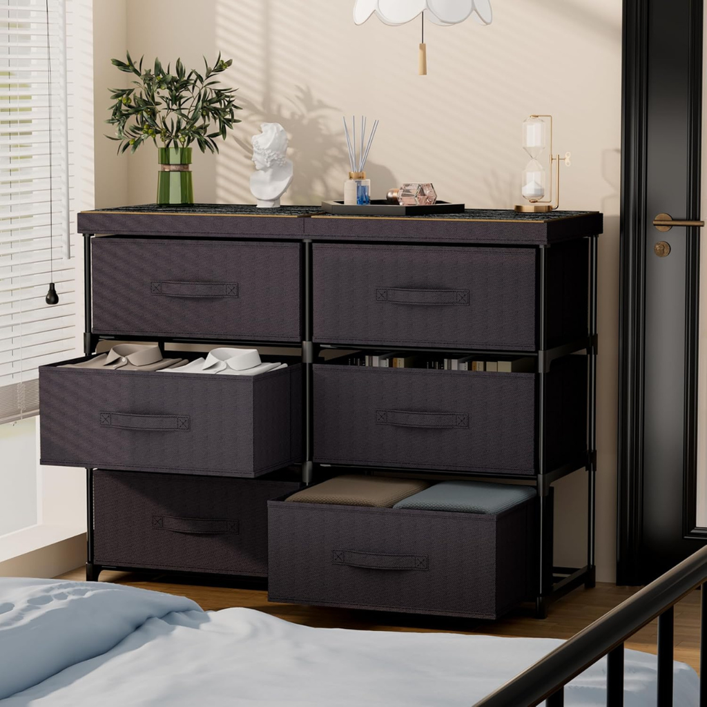 Dresser with 6 Fabric Drawer Stand
