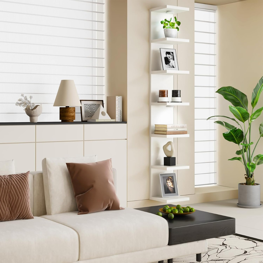 7 Tier Wall Shelf Unit Floating Shelves with LED Lights