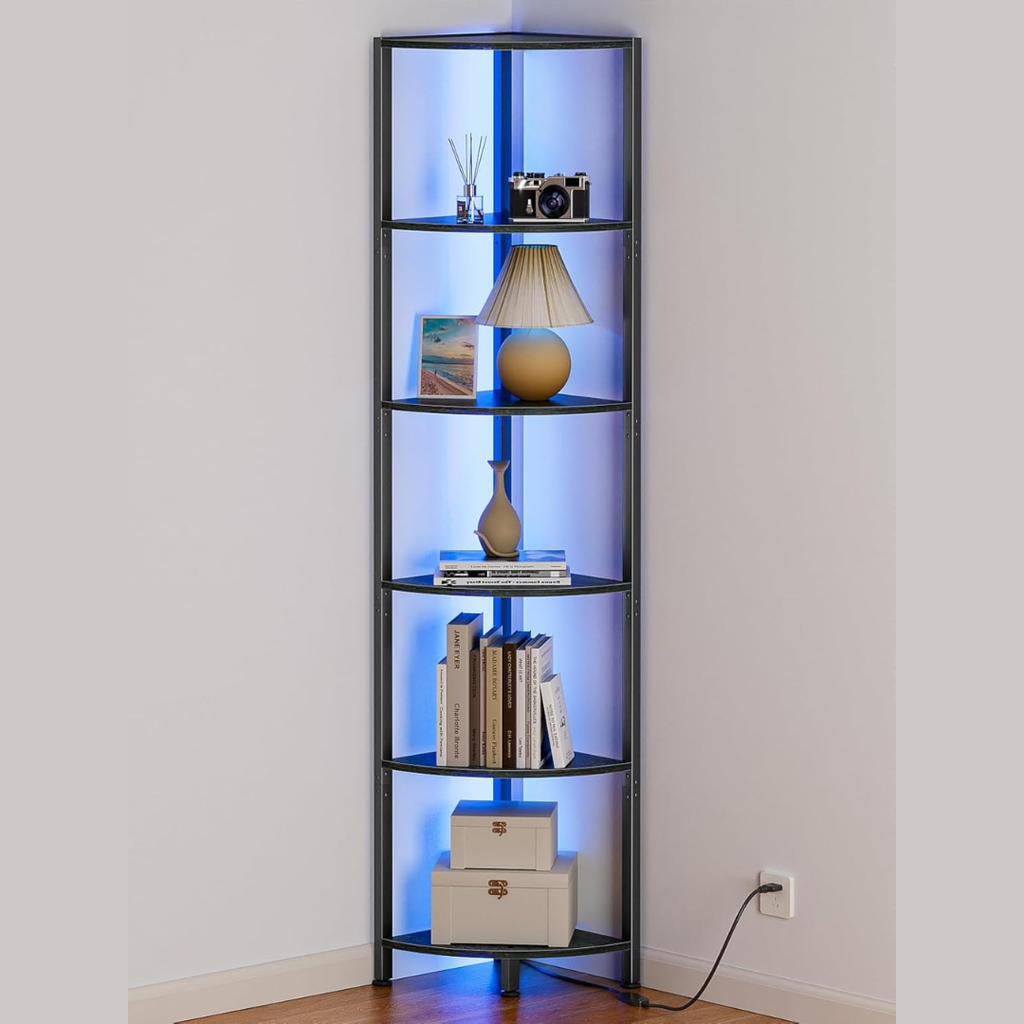 6 Tier Corner Shelf with LED Light