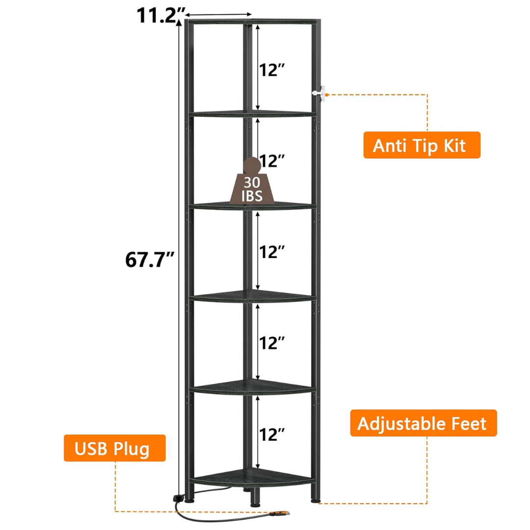 6 Tier Corner Shelf with LED Light