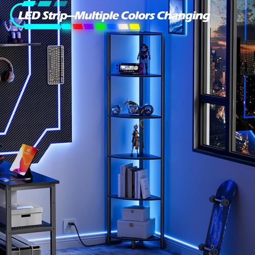 6 Tier Corner Shelf with LED Light